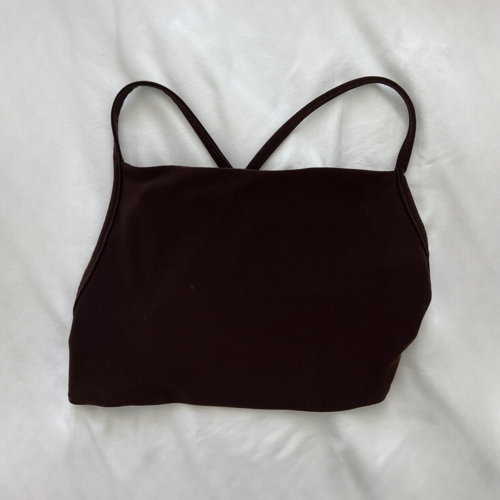 Brown open/tie back crop top